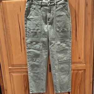 Casual Ankle Cargo Jeans in Sage Green